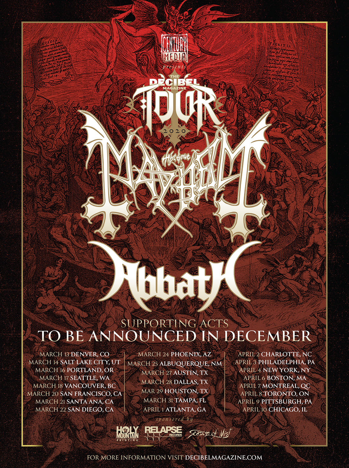 Decibel Magazine Tour ft Mayhem and Abbath Tickets on Sale Now